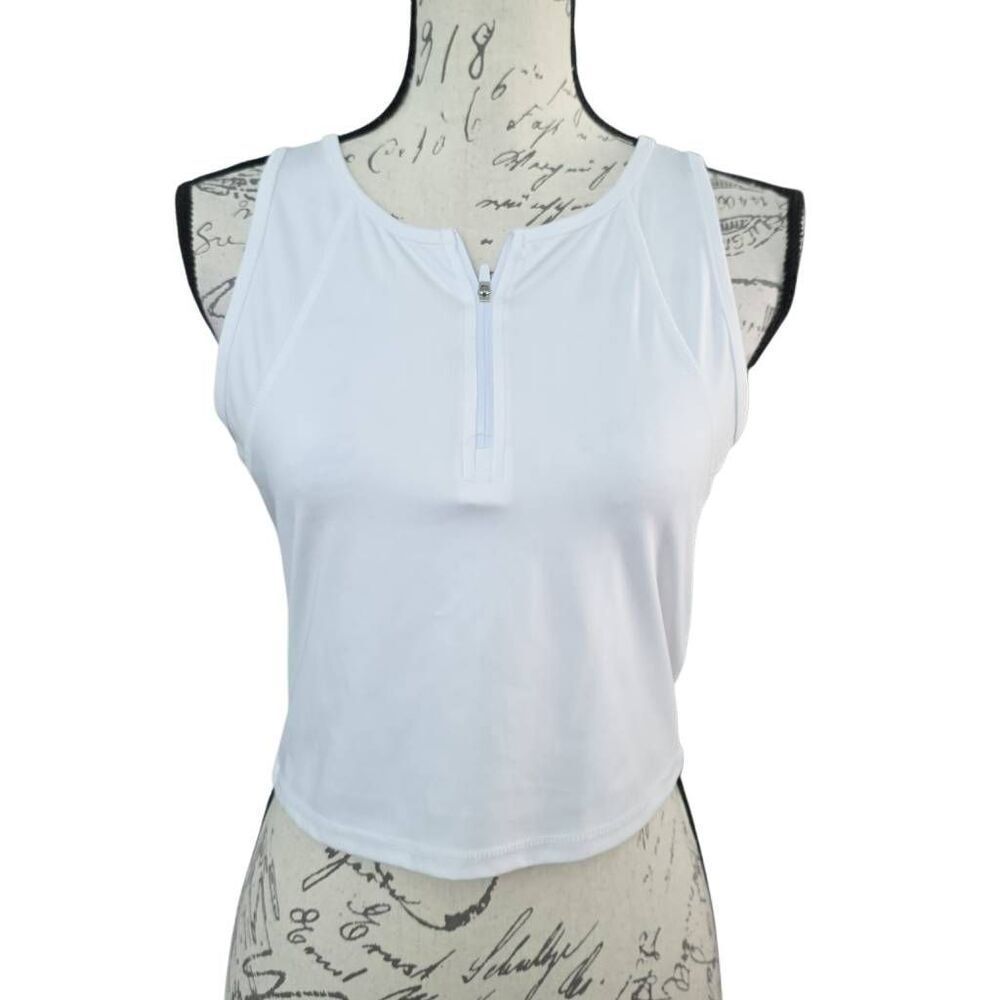 RBX Women's Size Small White Cropped Sleeveless Quarter Zip Athletic Top